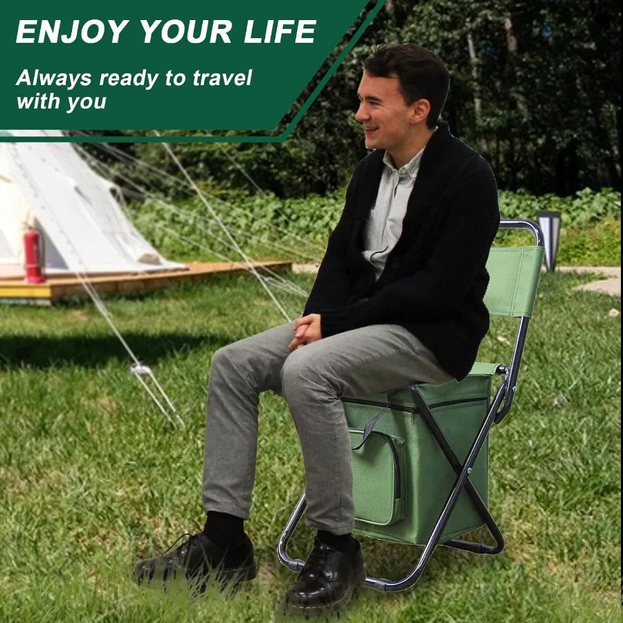 Fold Portable Fishing Chair With Cooler Bag And Backrest