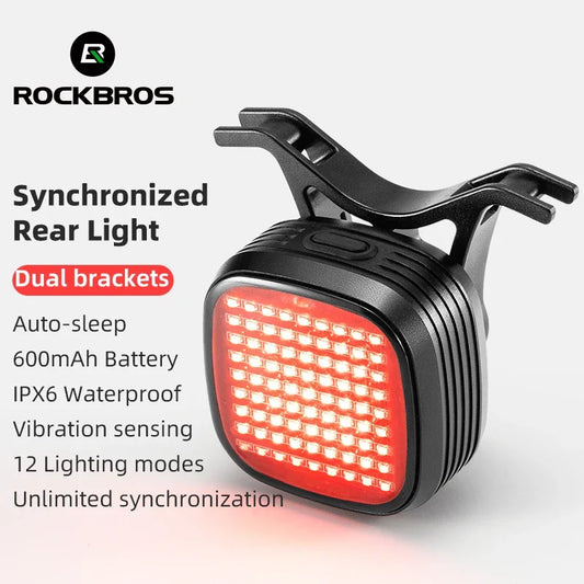 ROCKBROS Bike Rear Light with Sync Brake Sensing 12 Modes
