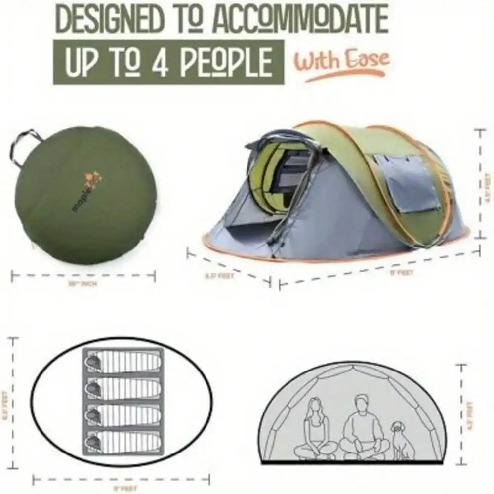 Building 4 Person Easy Pop Up Camping Tent With Two Doors