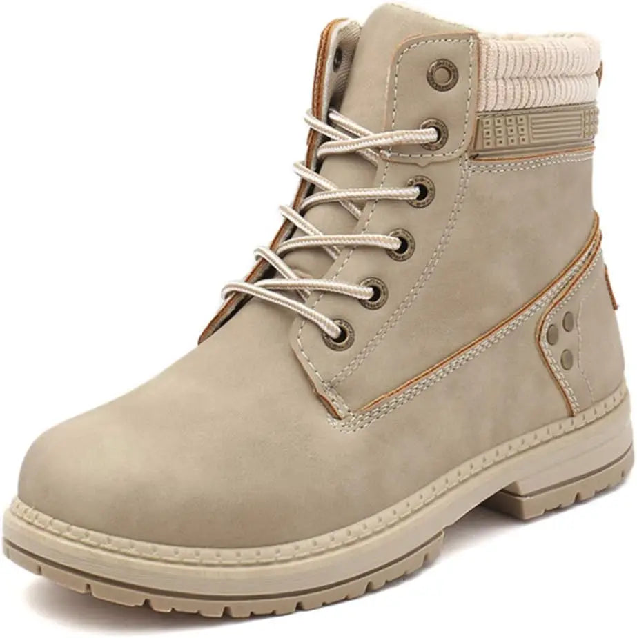 Women's Waterproof Hiking Combat Ankle Boots Lace Up Low Heel Booties