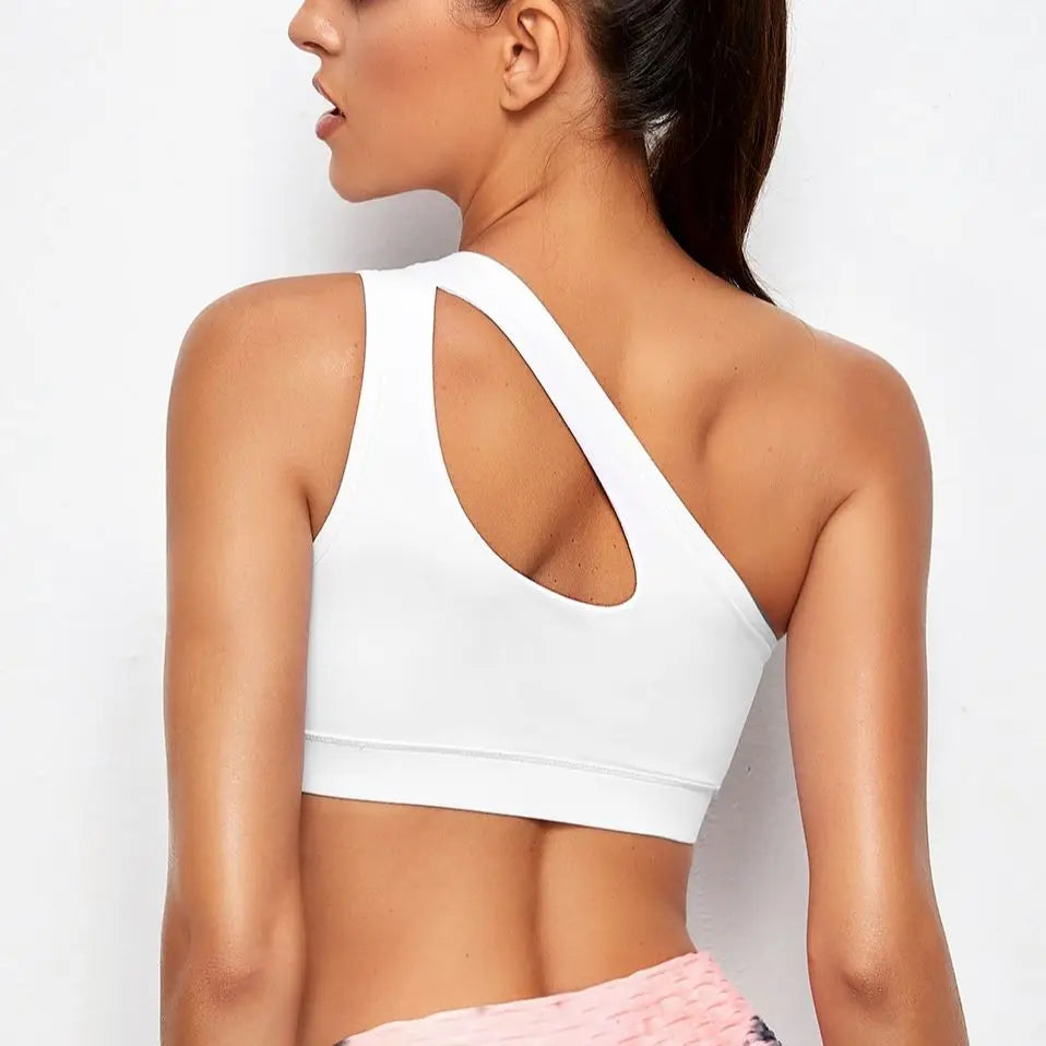 Sports Bra Push Up One Shoulder Shockproof Fitness Yoga