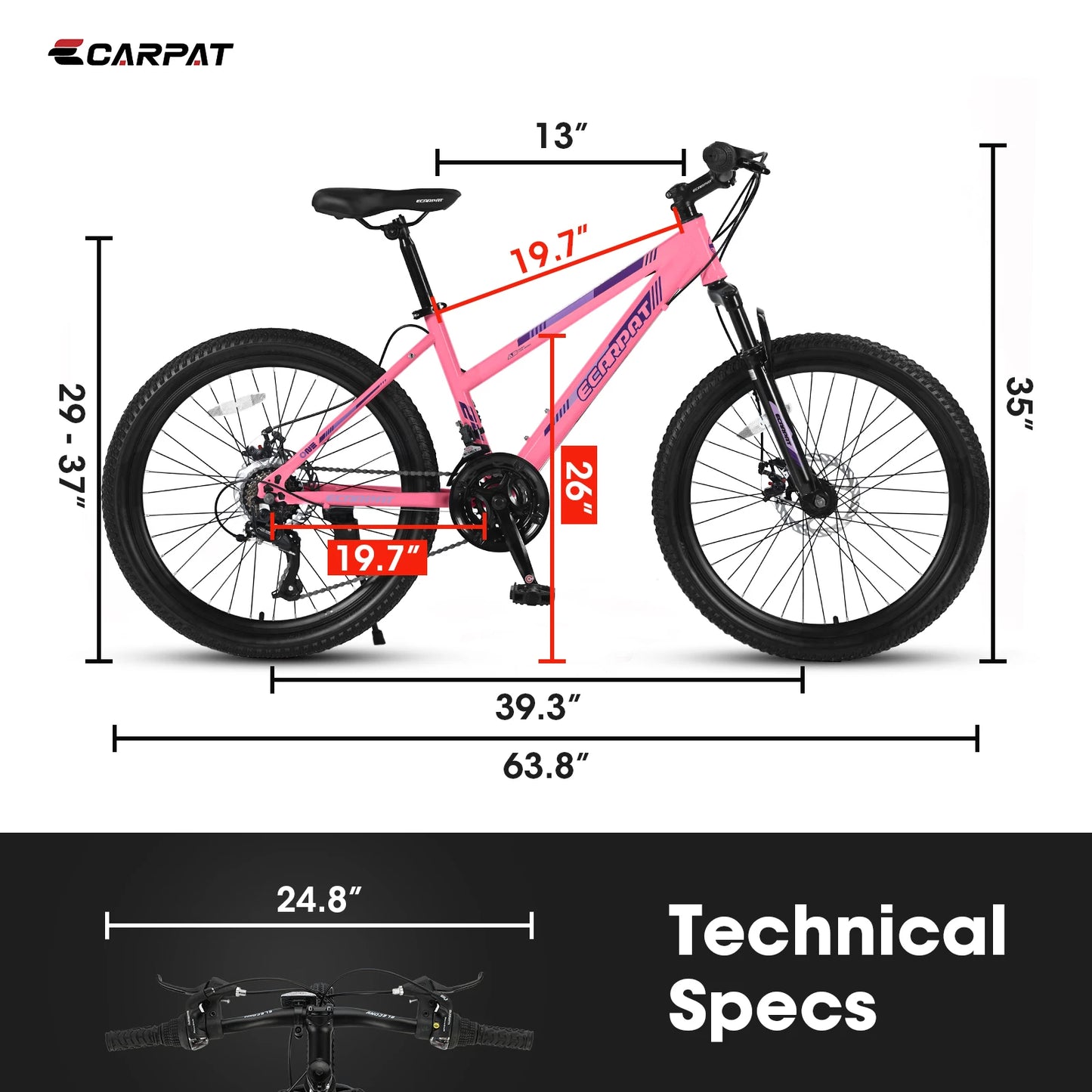 Ecarpat Mountain Bike Frame 21 Speed Disc Brake Women