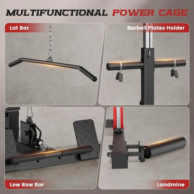 OPPSDECOR Smith Machine Power Rack All in One Home Gym Power Cage with LAT Pulldown