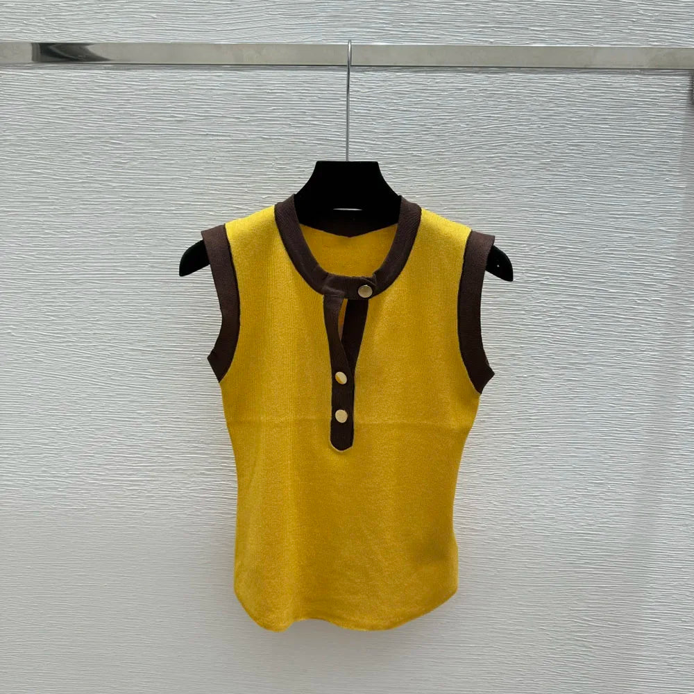 Women's Sleeveless Vest With Button Decorations For Casual Wear