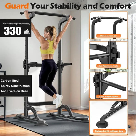 TWISTER.CKH Adjustable Heavy-Duty Power Tower Pull-Up Rack Dip Station Freestanding