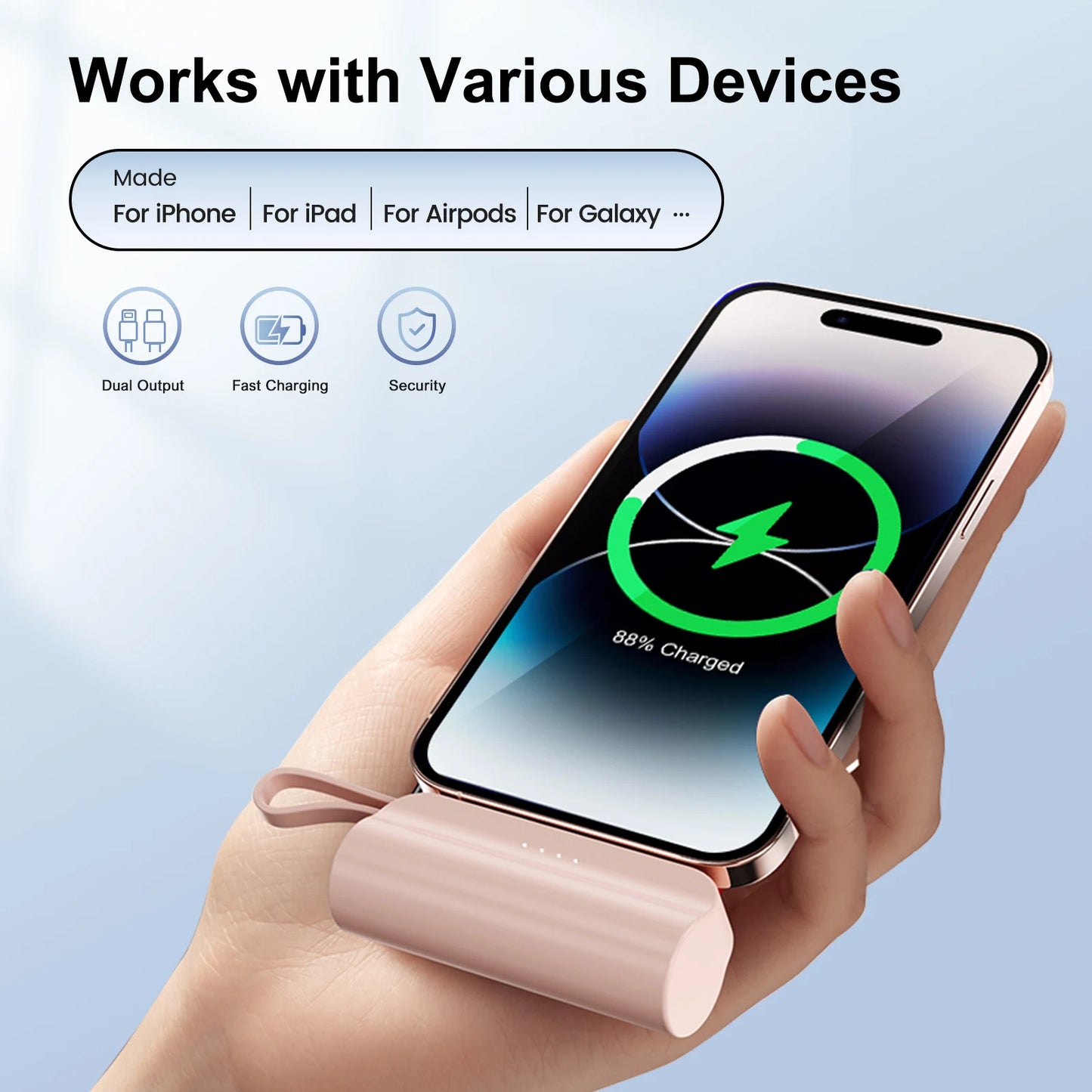 Mini 4500mAh Power Bank Dual USB C Capsule Charger Android