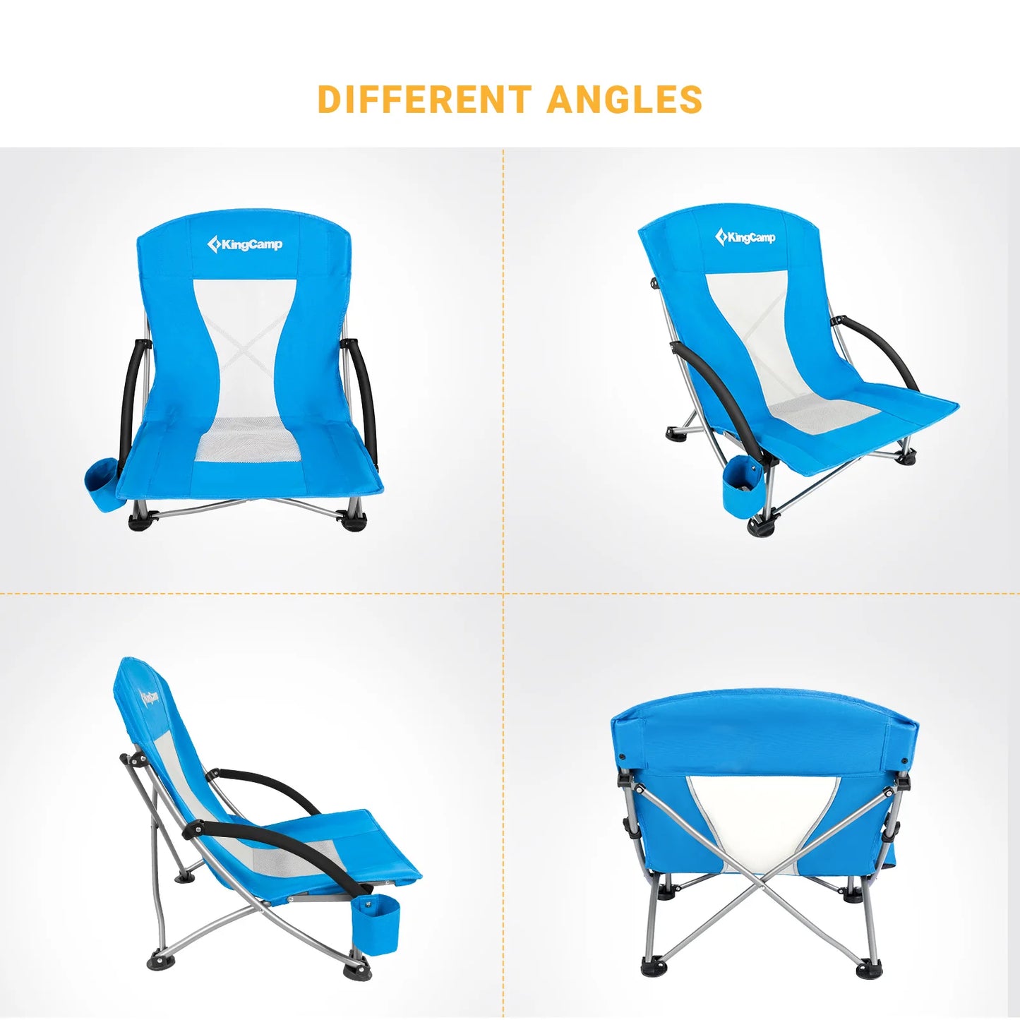 KingCamp 2 Low Seat Beach Chair Folding Chairs, Camping Concert, with Armrests and Cup Holder