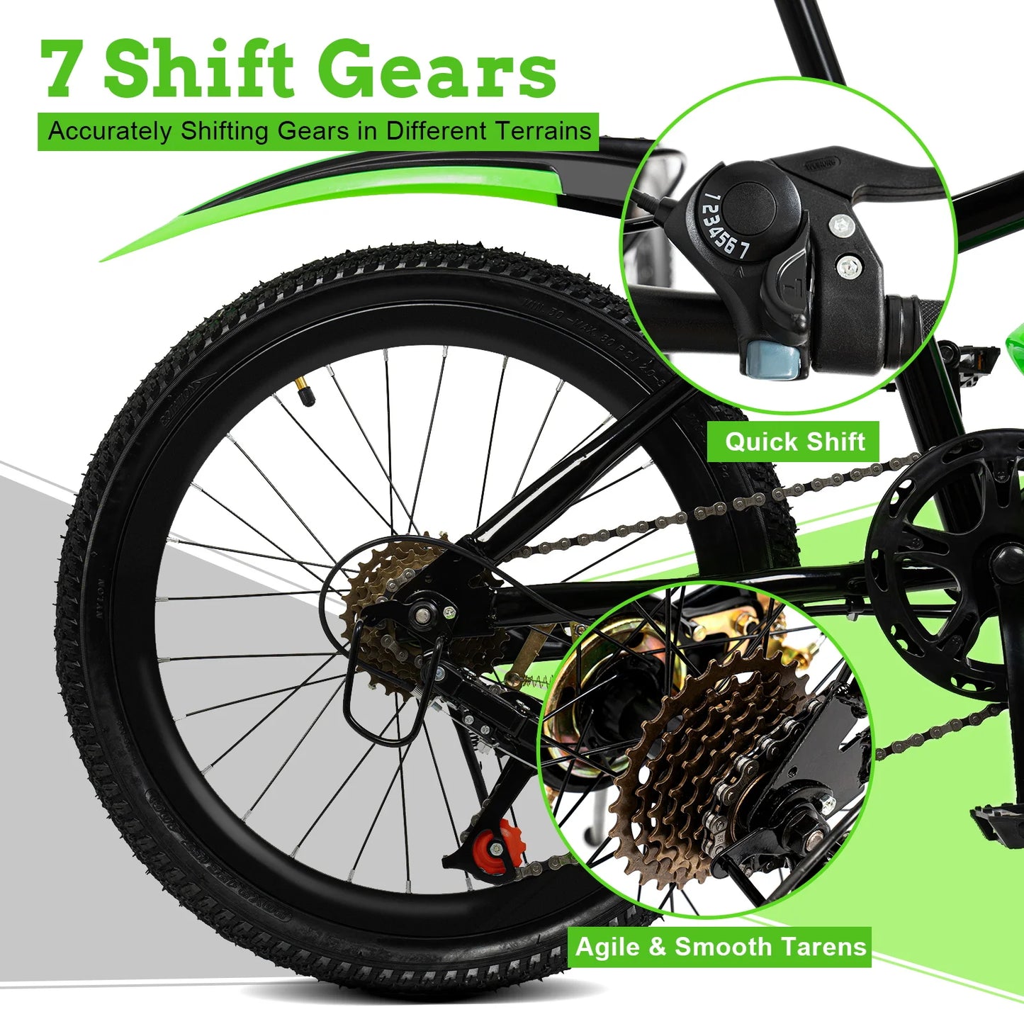 20 Inch Kids Mountain Bike 7 Speed Adjustable Height Bicycle for Boys and Girls