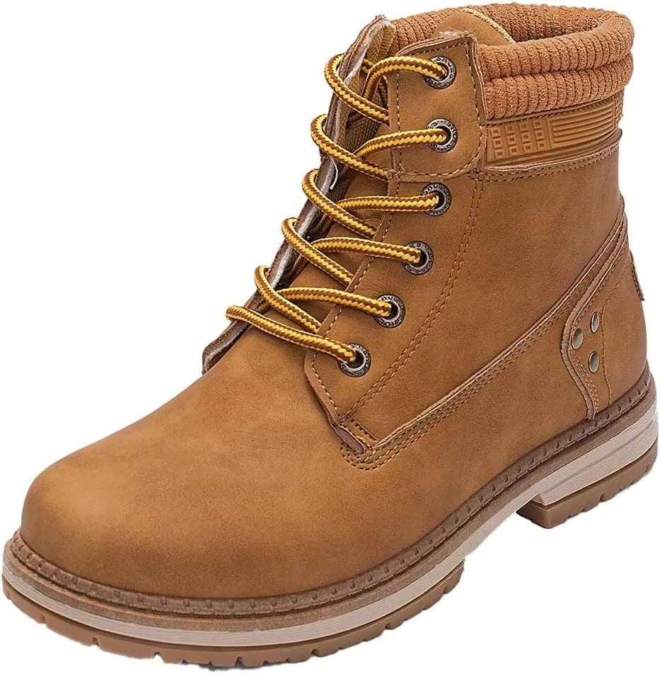 Women's Waterproof Hiking Combat Ankle Boots Lace Up Low Heel Booties