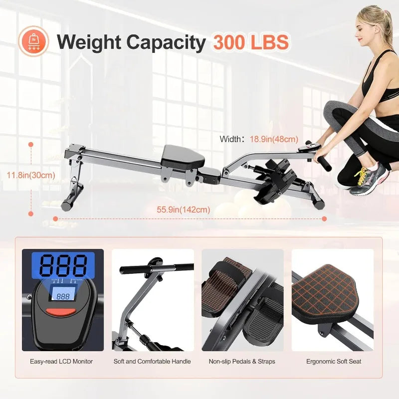 Home Folding Hydraulic Rowing Machine with 12 Levels of Adjustable Resistance