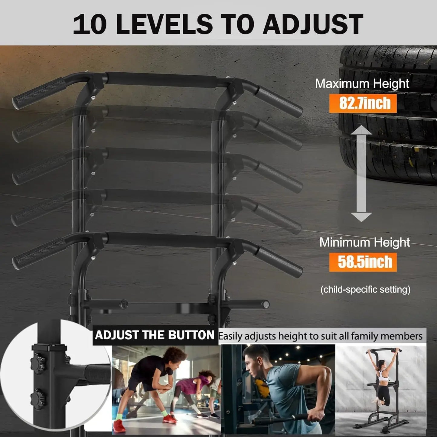 TWISTER.CKH Adjustable Heavy-Duty Power Tower Pull-Up Rack Dip Station Freestanding