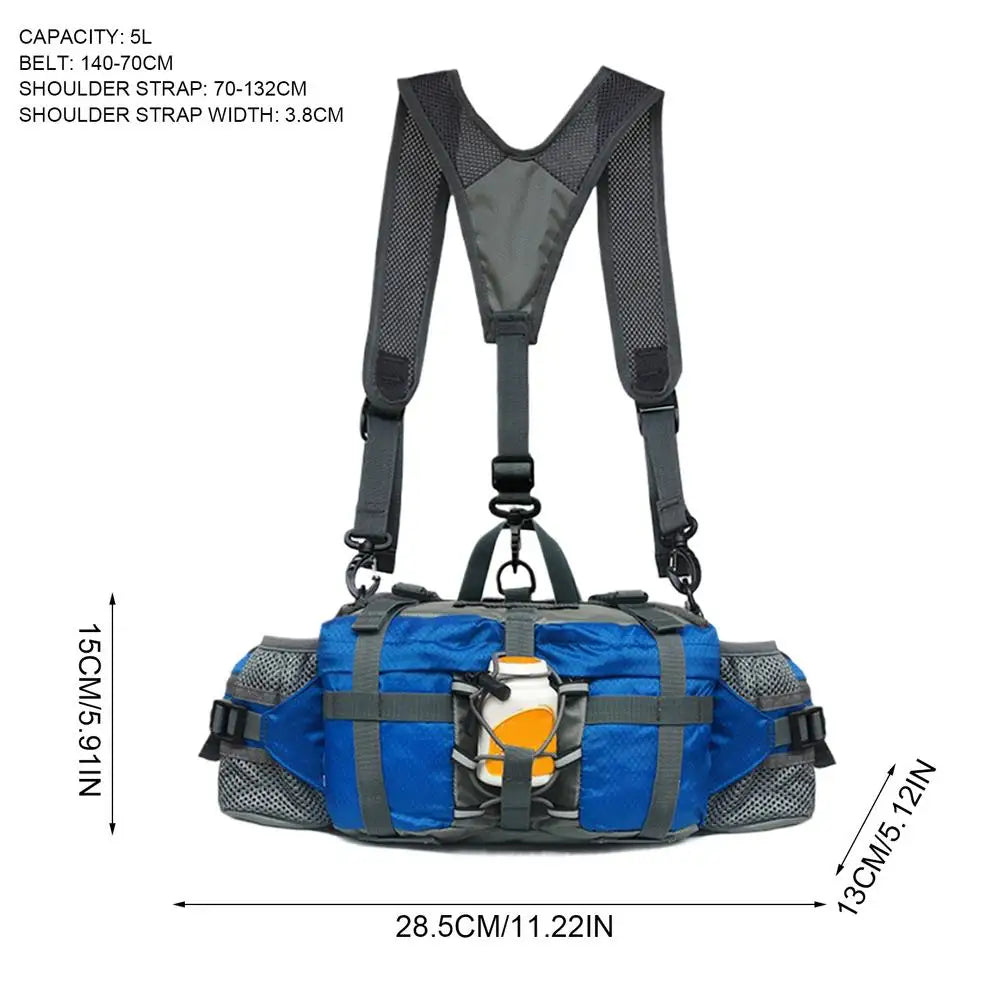 Hiking Waist Bag With 2 Water Bottle Holders Outdoor Waist Pack Waterproof Cycling Backpack Adjustable Strap Sport Storage Bag