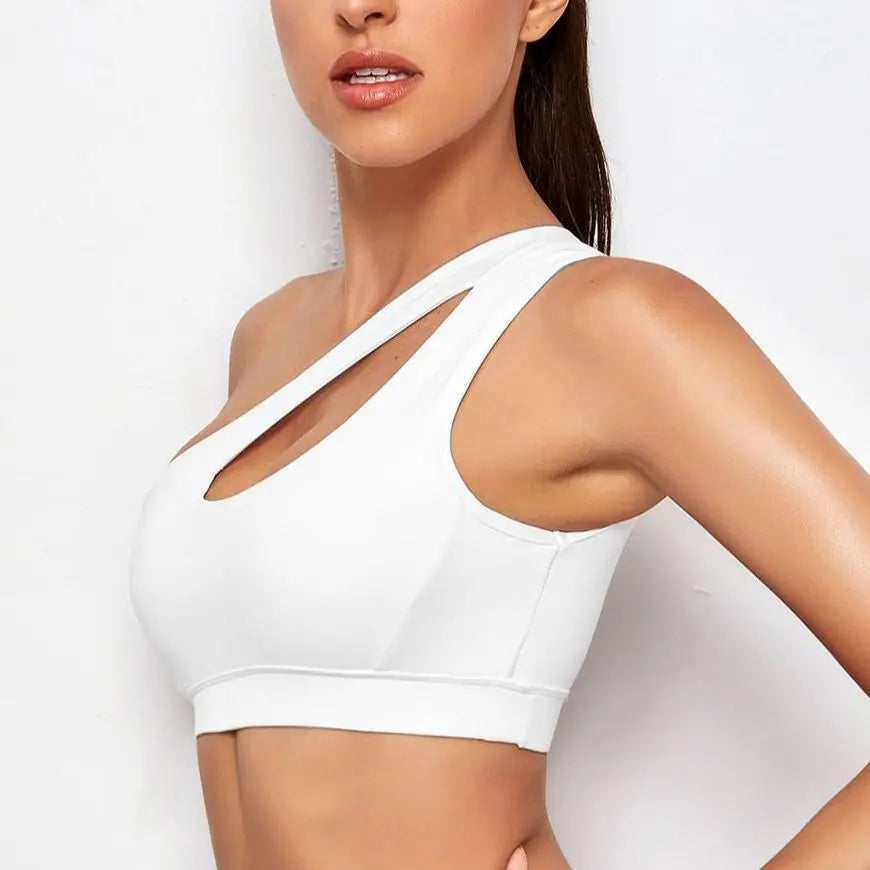 Sports Bra Push Up One Shoulder Shockproof Fitness Yoga