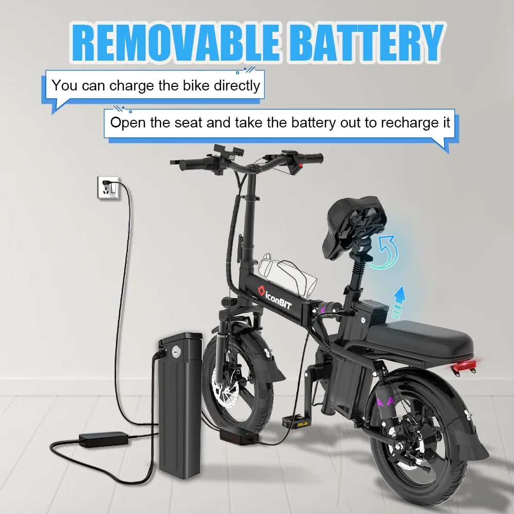 DEEPOWER Mini Foldable Ebike 400W Urban Electric Bicycle with Removable Battery