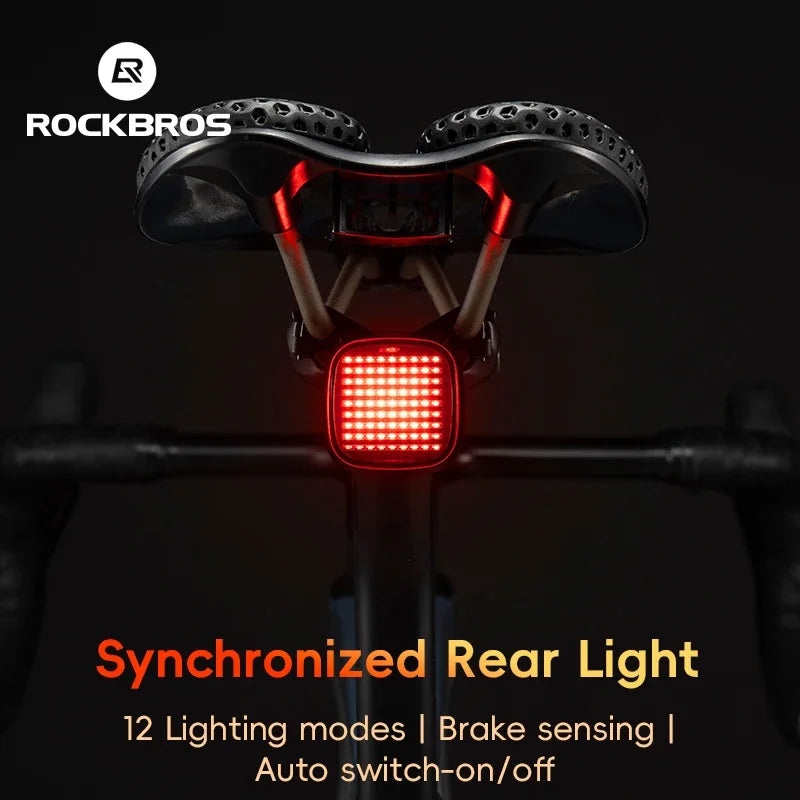 ROCKBROS Bike Rear Light with Sync Brake Sensing 12 Modes