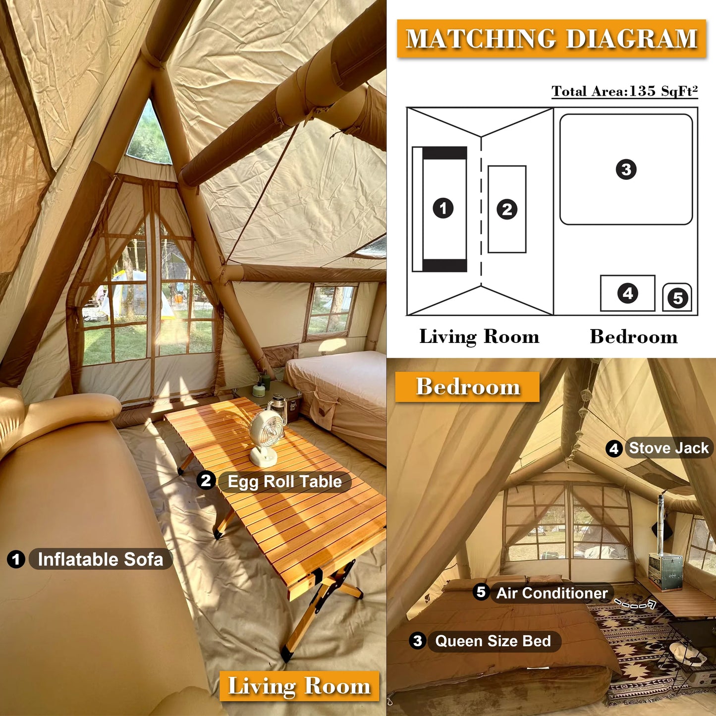 Senleeto Inflatable Cabin Tent 8 To 10 Person Quick Setup