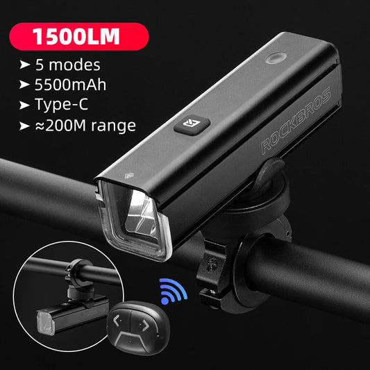 RockBros Bike Front Light 1500LM 5500mAh Aluminum Type C
