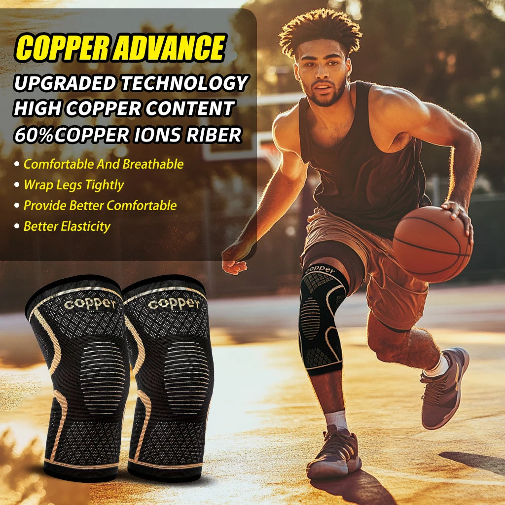 2-Pack Copper Ion Sports Knee Pads, Breathable Non-Slip Outdoor Basketball Fitness Running Basketball Fitness Knee Pads