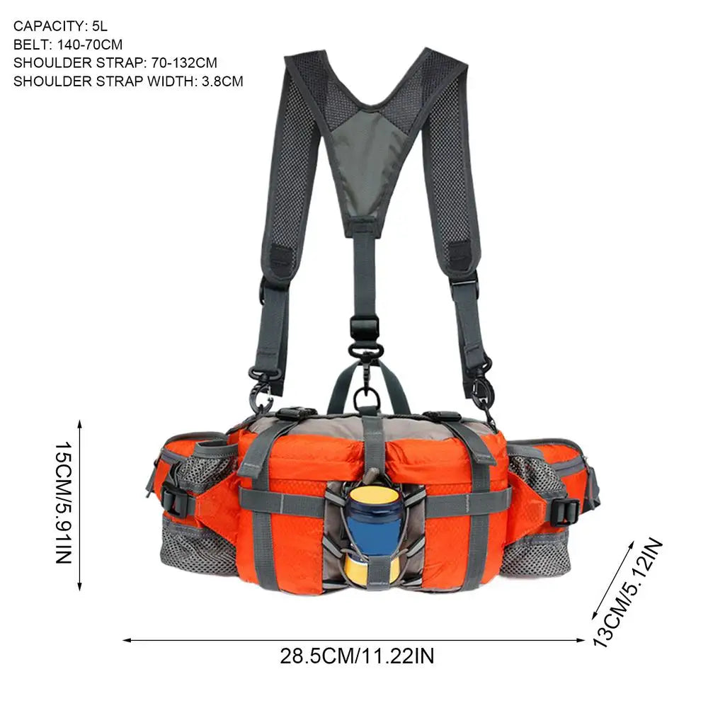 Hiking Waist Bag With 2 Water Bottle Holders Outdoor Waist Pack Waterproof Cycling Backpack Adjustable Strap Sport Storage Bag