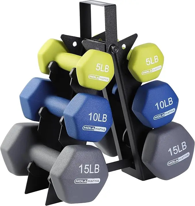 HolaHatha Neoprene Dumbbell Weight Set with Rack for Home Strength Training