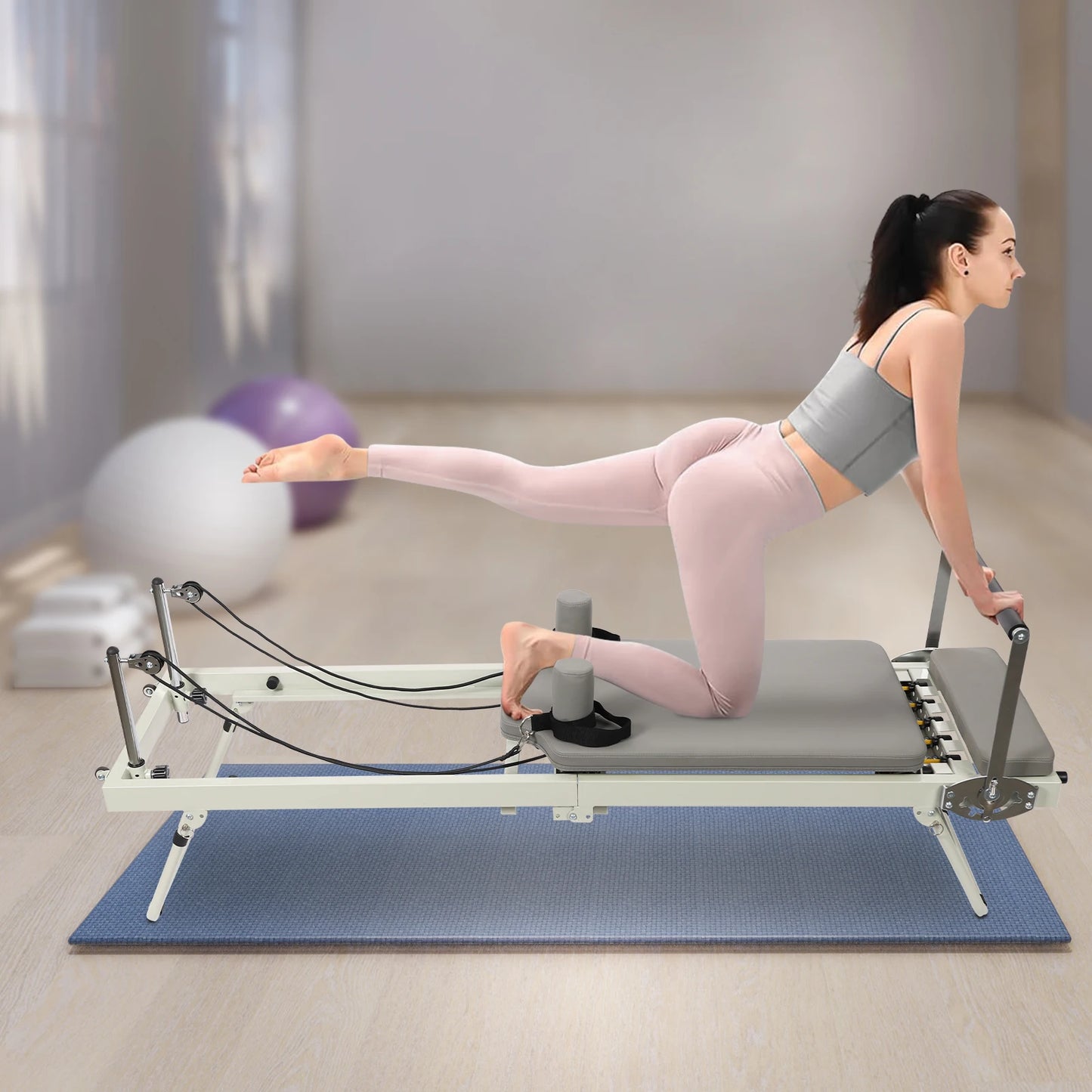 Foldable Pilates Reformer Machine for Multifunctional Yoga and Fitness