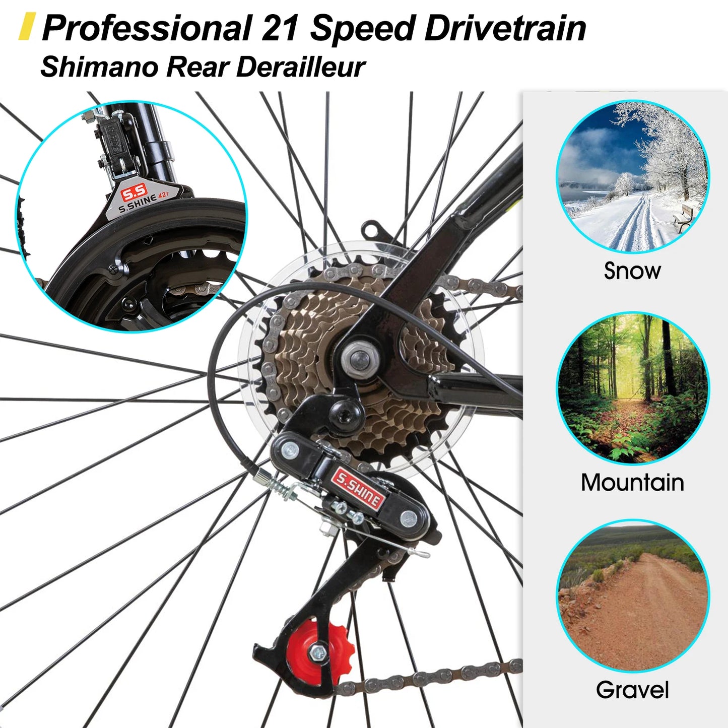 Joystar Mountain Bike 21 Speeds High Carbon Steel Frame