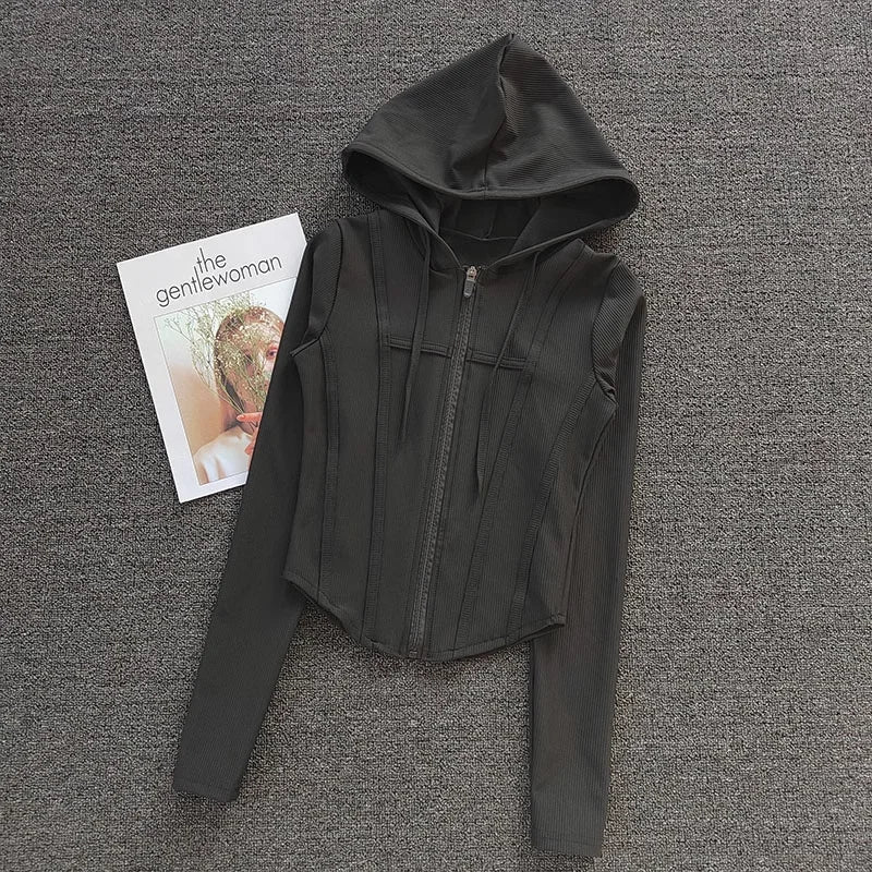 CN Hooded Women Sports Jacket Yoga Coat Quick Dry Fabric