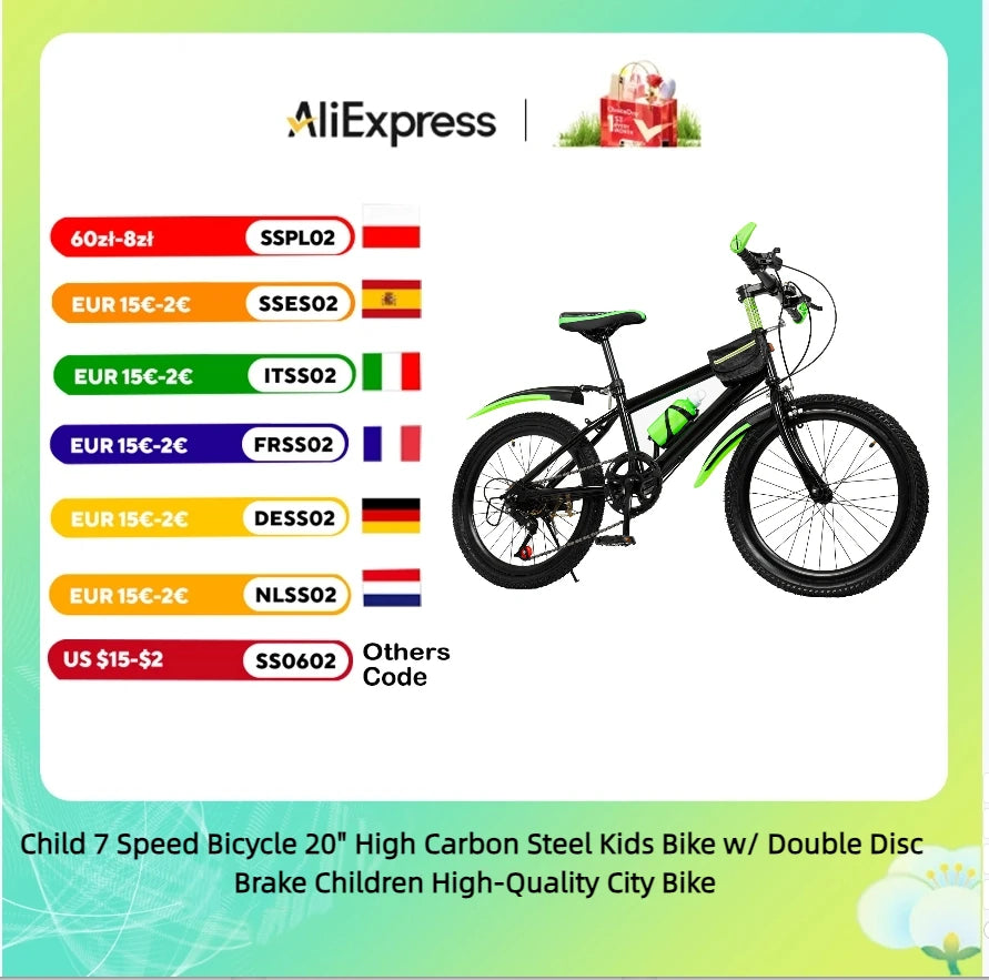 Fork Child 7 Speed Kids Bike With Dual Disc Brakes