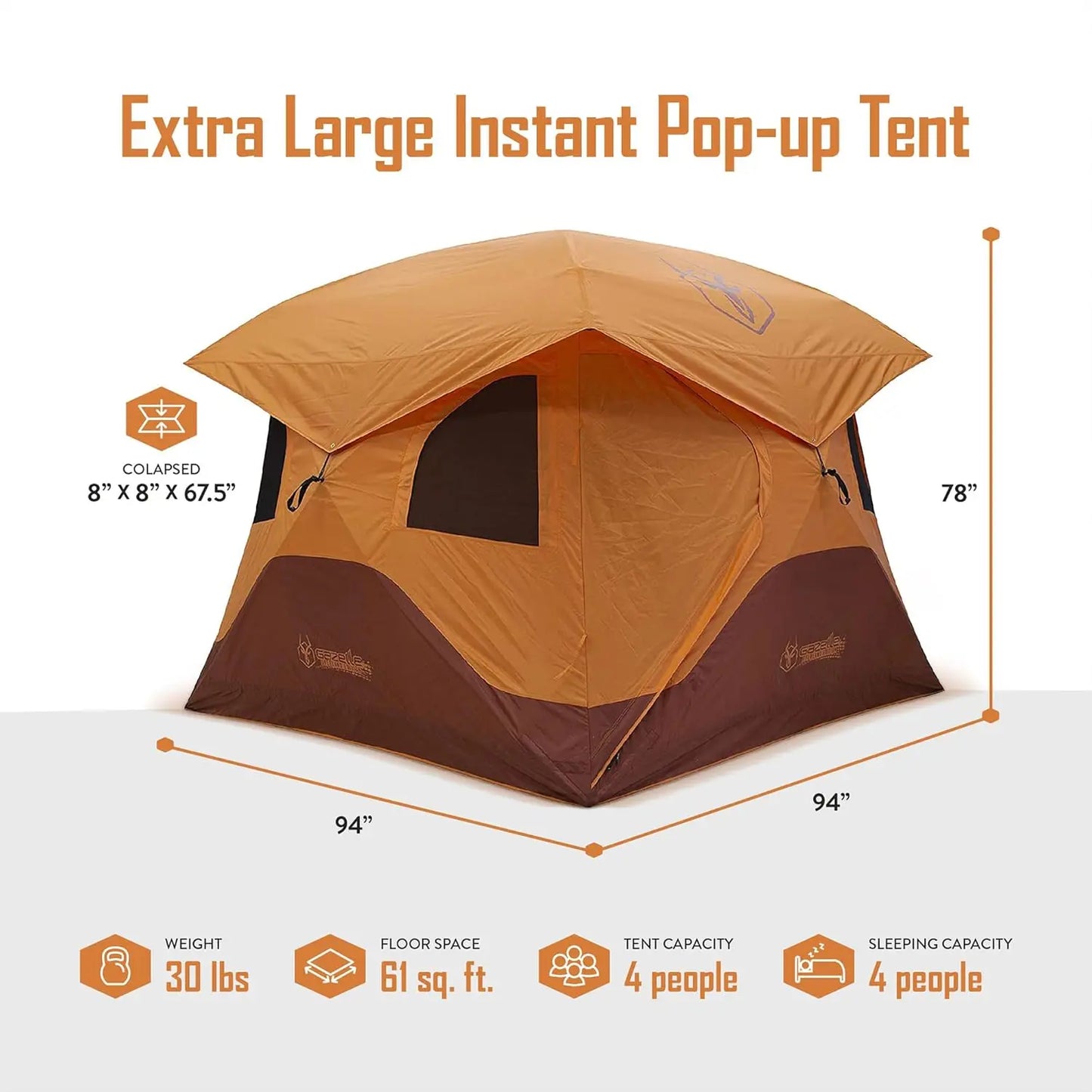 2 Door 4 Person Instant Portable Camping Hub Tent with Removable Floor and Rain Fly