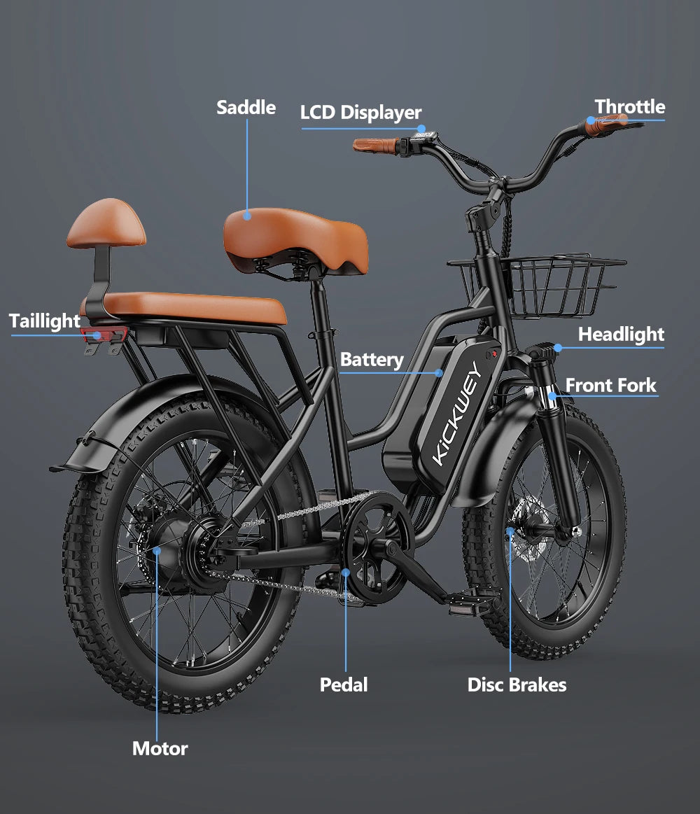Kickwey 1500W Peak Electric Mountain Bike 48V 20Ah Battery