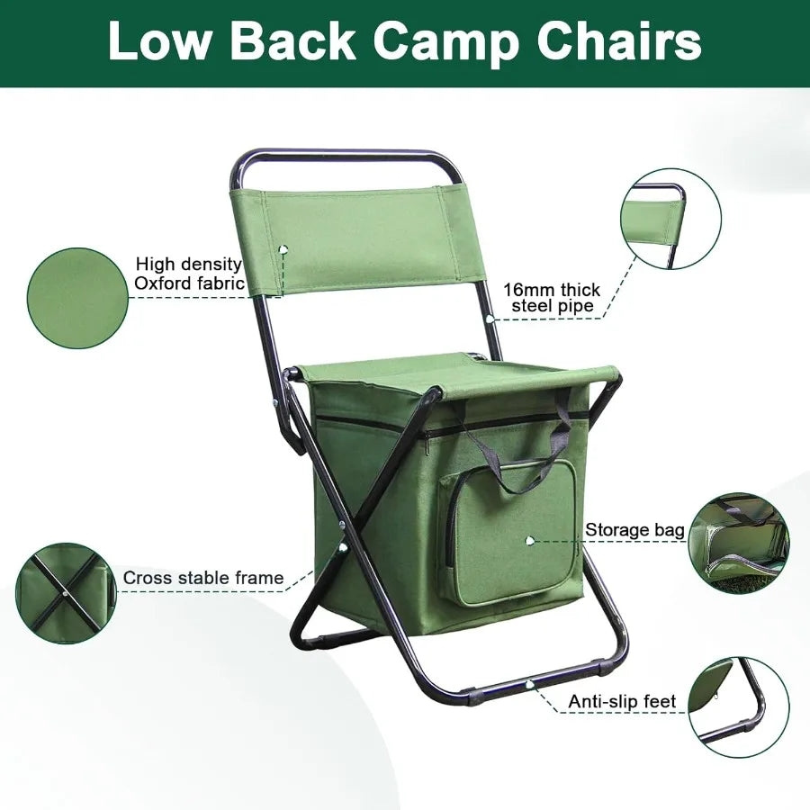 Fold Portable Fishing Chair With Cooler Bag And Backrest