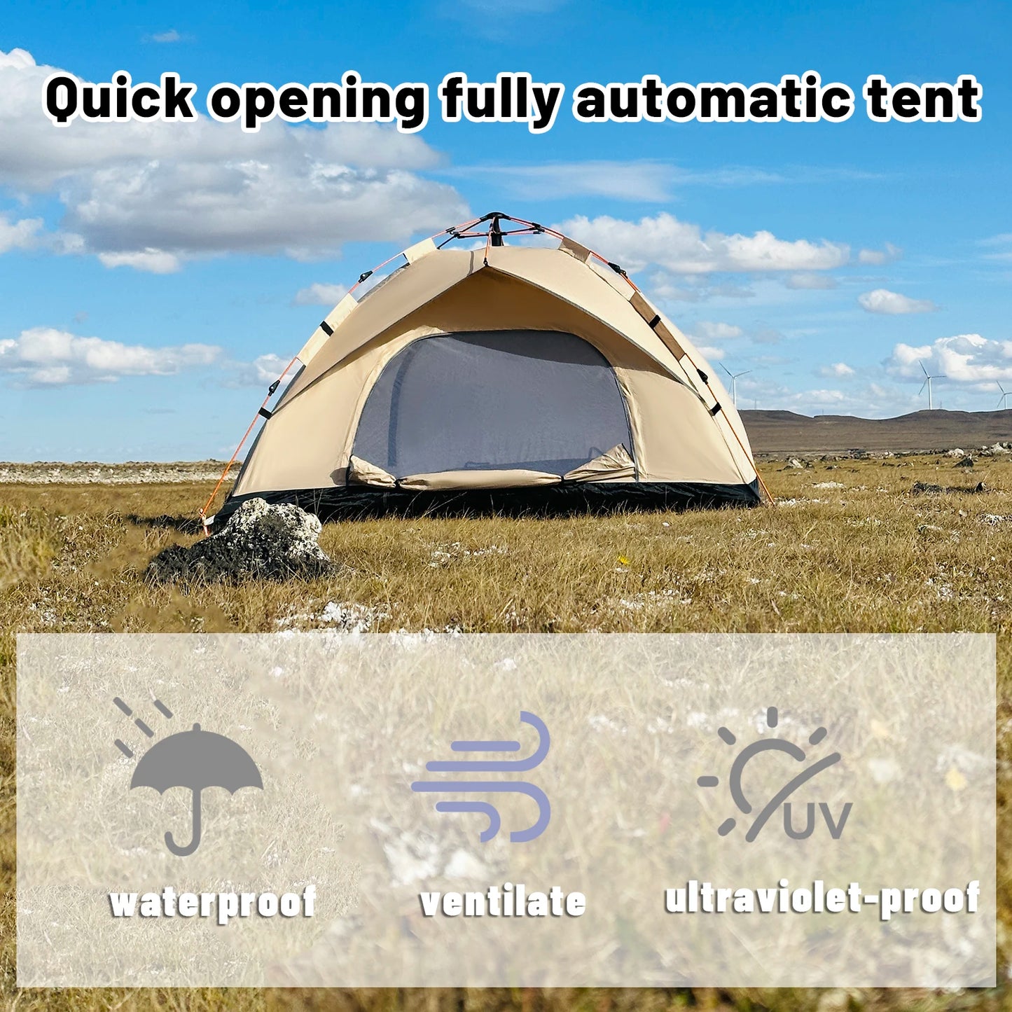 Outdoor Automatic Quick Opening Tent for 4 People Waterproof and Sunproof