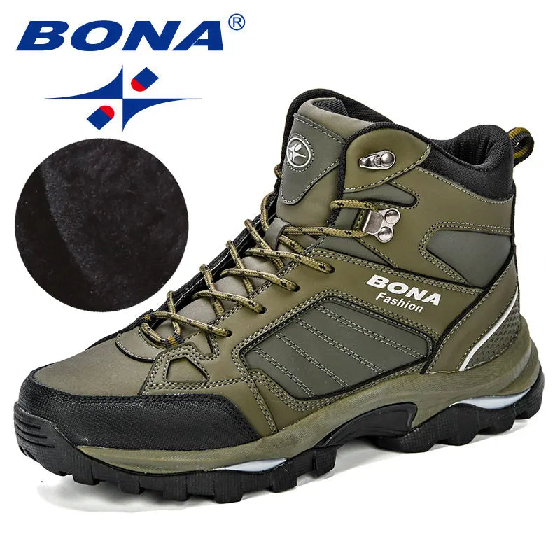 BONA 2023 Winter High Top Suede Boots for Men with Plush Lining and Anti-Slip