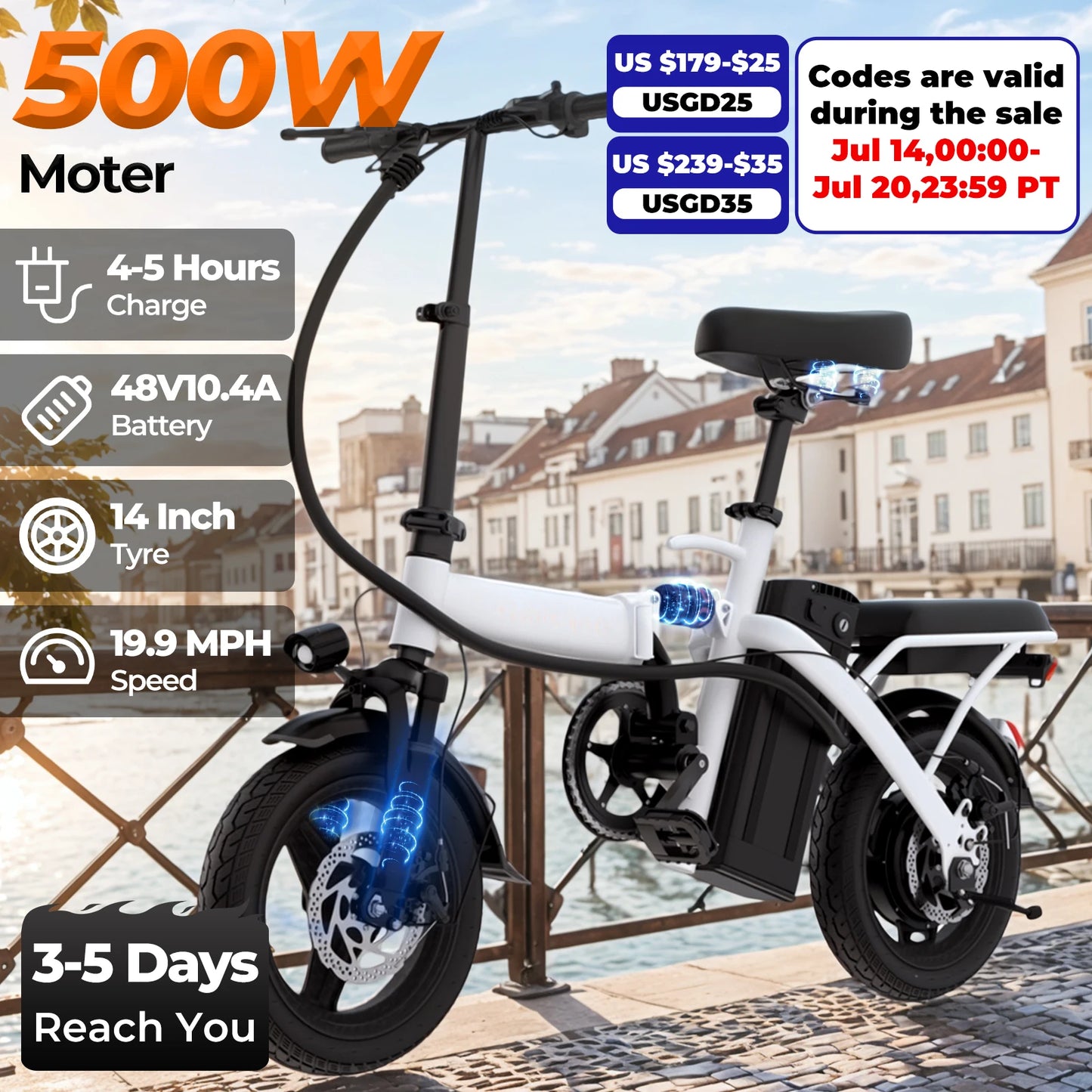 LELEKUA 14 Inch Electric Bike Easy Fold Commuter