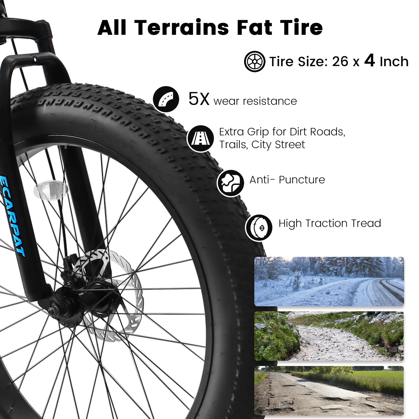 Ecarpat 26 Inch Mountain Bike with 4 Inch Fat Tires and 21 Speed Gear System