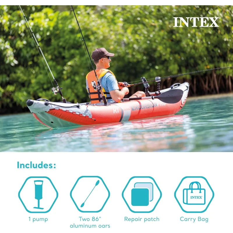 Intex Excursion Pro K1 Inflatable Kayak Set with Paddles and Pump