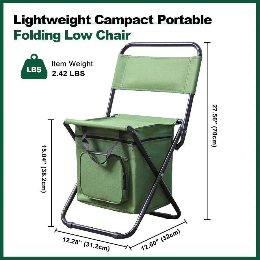 Fold Portable Fishing Chair With Cooler Bag And Backrest