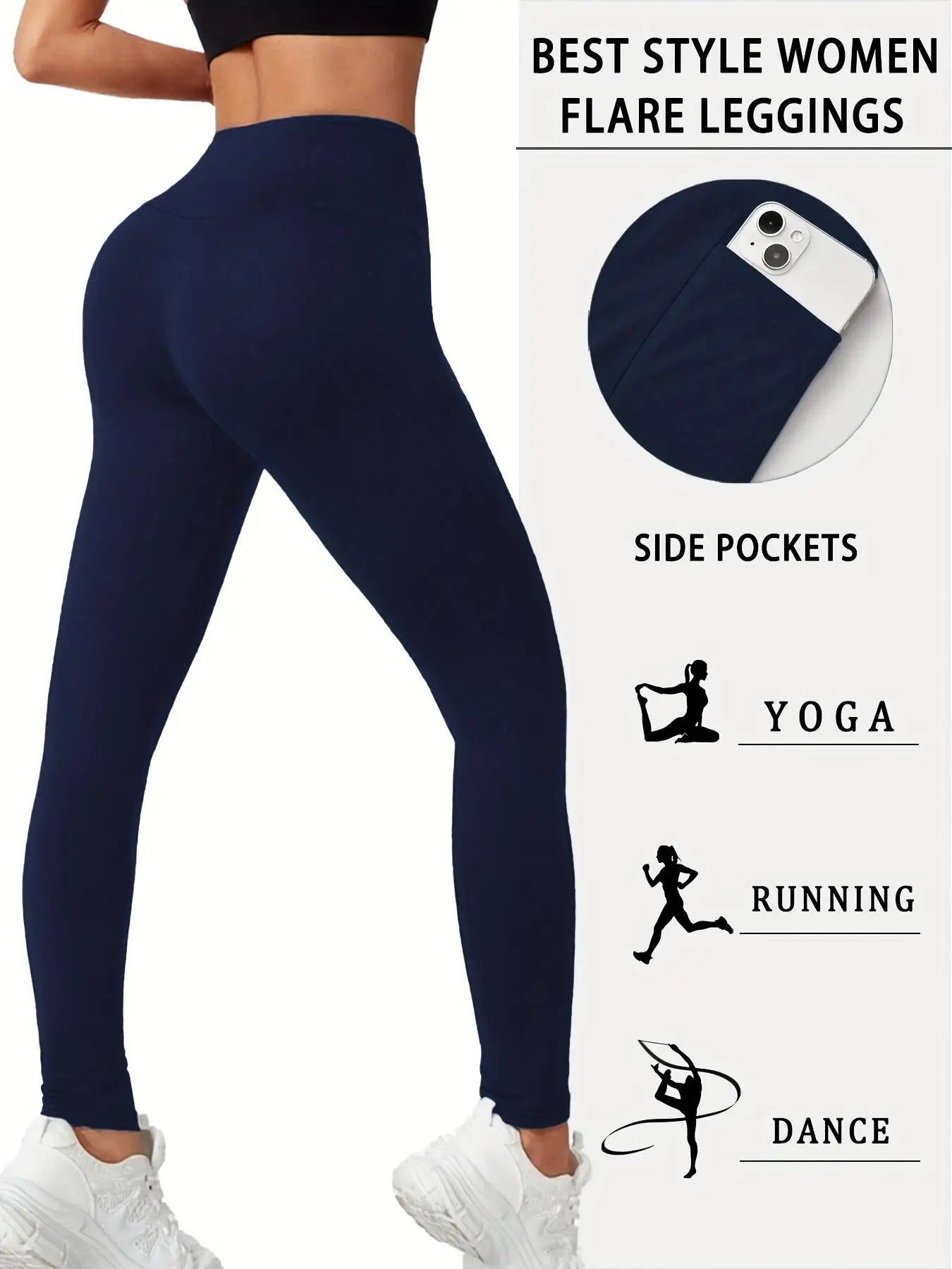 High-Waist Fleece-Lined Yoga Pants With Side Pockets 4 Pack
