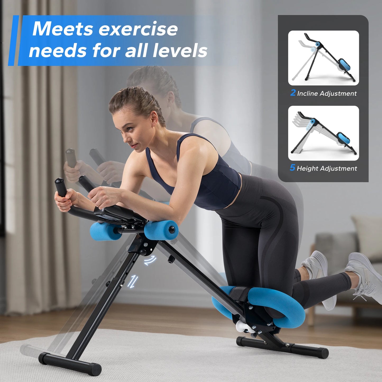 MERACH Ab Machine Adjustable Trainer Foldable Knee Protection Abdominal Exercise