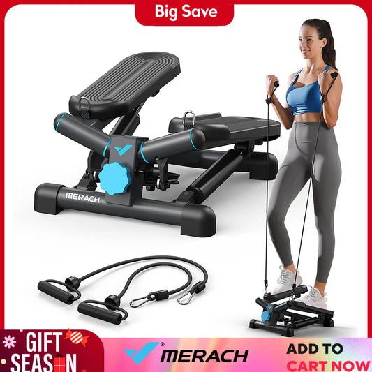Merach Mini Stepper with Resistance Bands for Home Fitness 330LBS Capacity