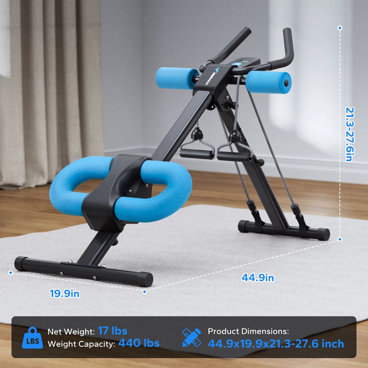 MERACH Ab Machine Adjustable Trainer Foldable Knee Protection Abdominal Exercise