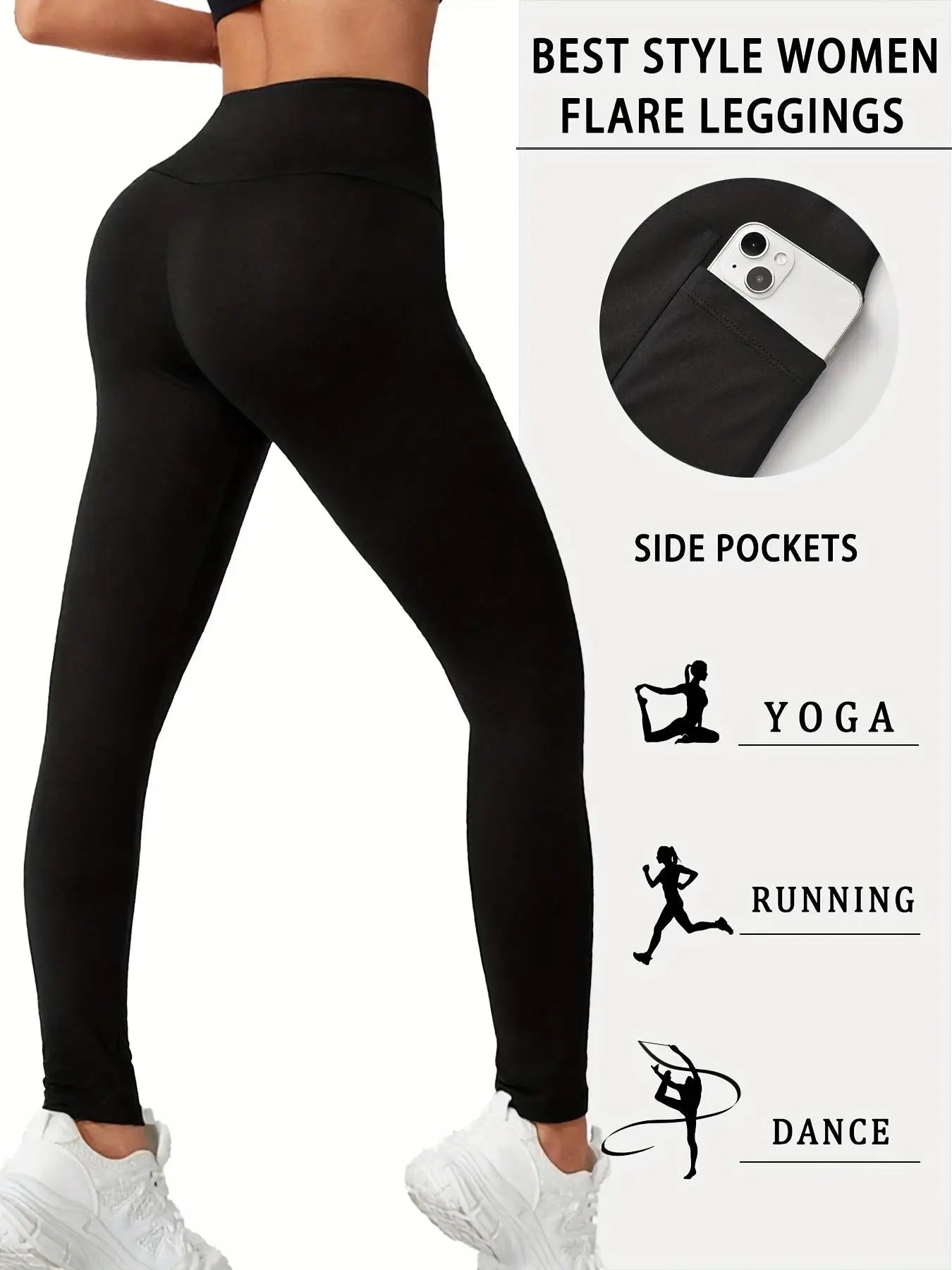 High-Waist Fleece-Lined Yoga Pants With Side Pockets 4 Pack
