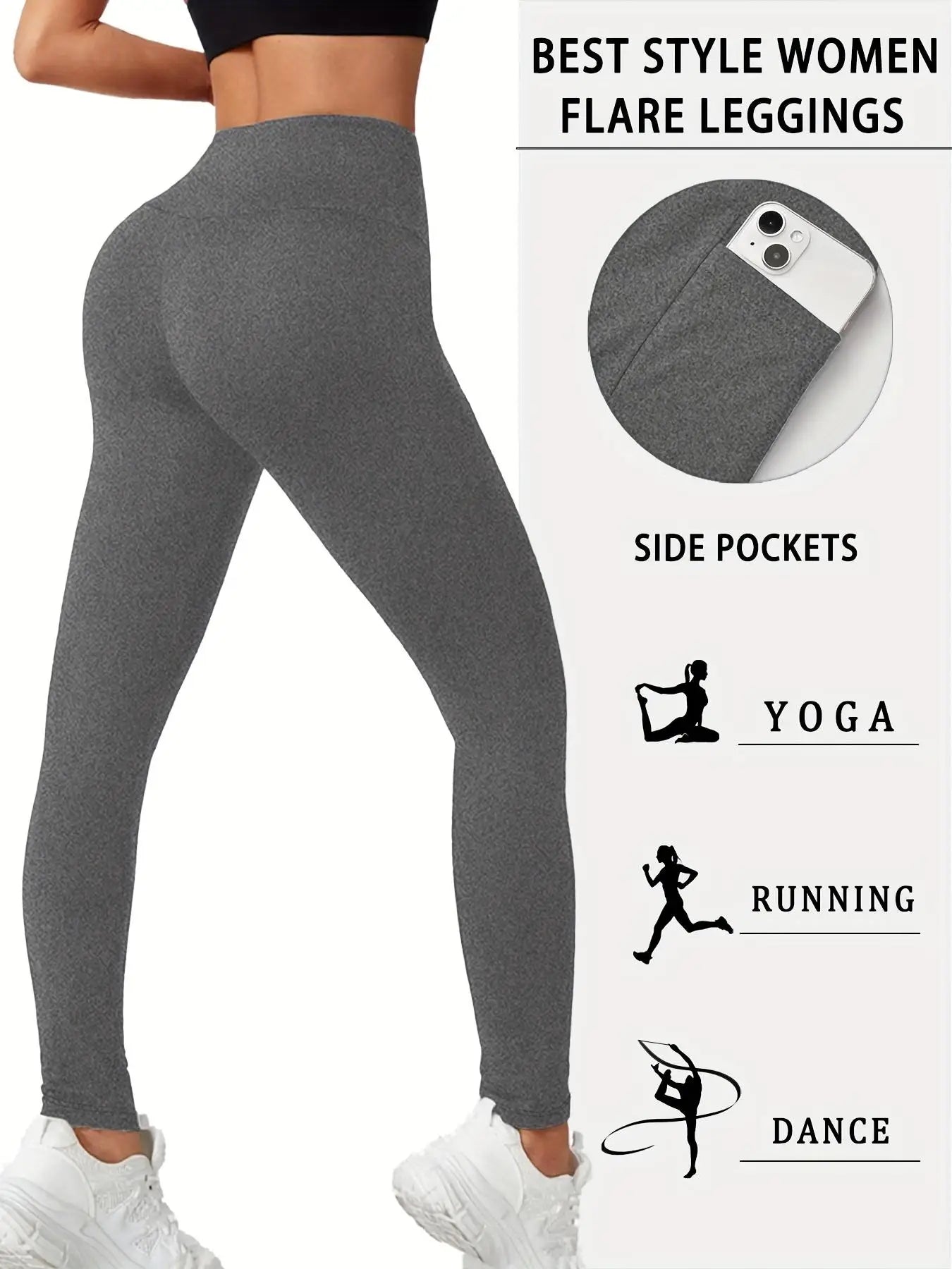 High-Waist Fleece-Lined Yoga Pants With Side Pockets 4 Pack