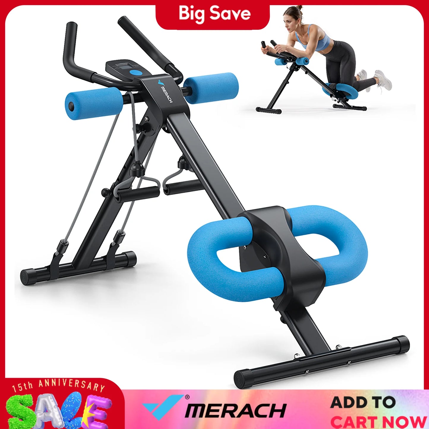 MERACH Ab Machine Adjustable Trainer Foldable Knee Protection Abdominal Exercise