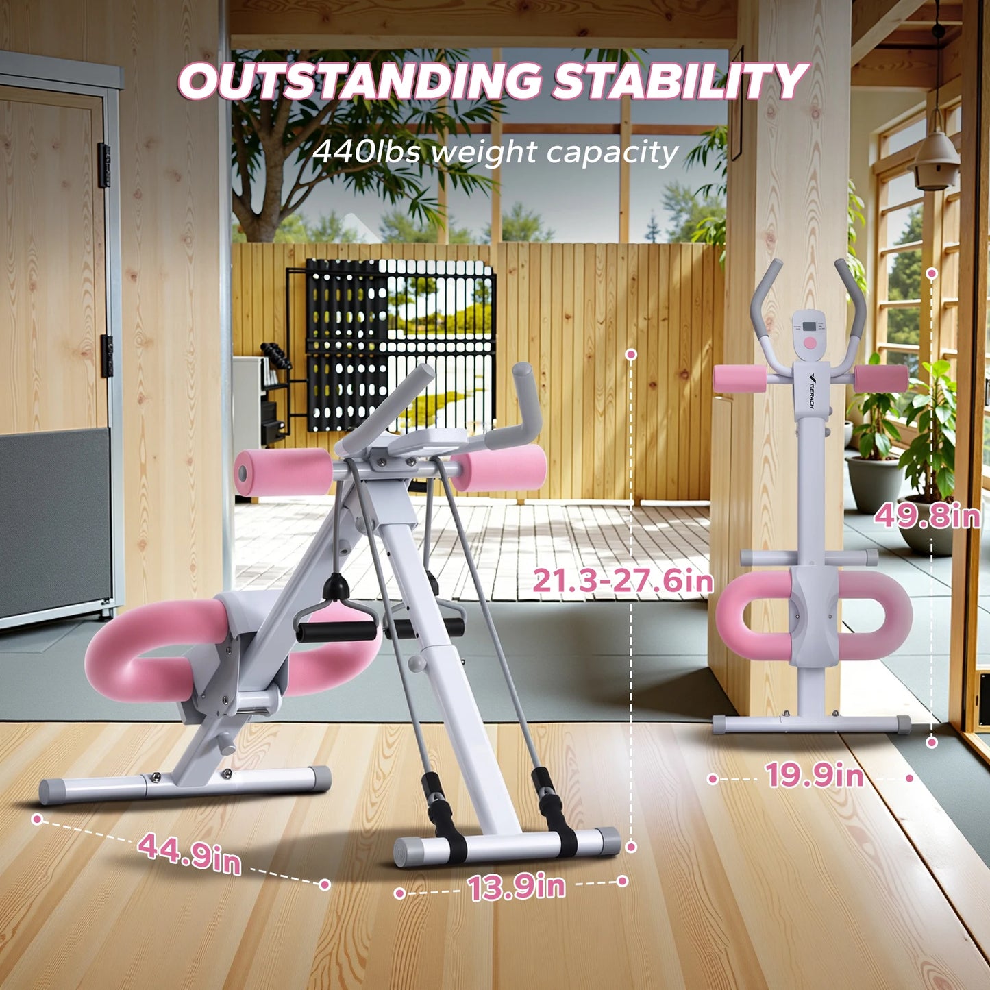 MERACH Ab Machine Adjustable Trainer Foldable Knee Protection Abdominal Exercise
