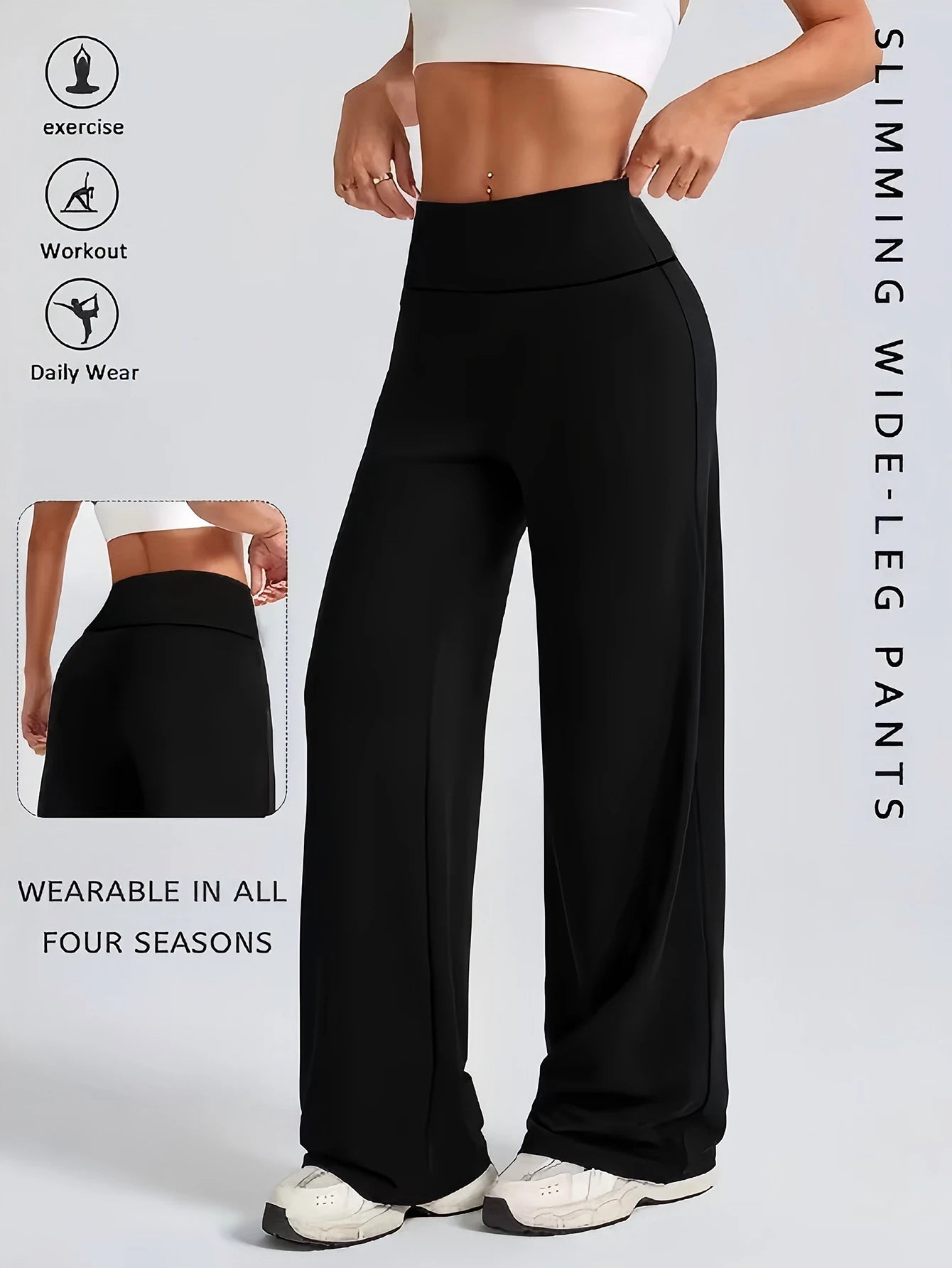 Women's 3 Pack Elastic Waist Knit Wide Leg Yoga Pants