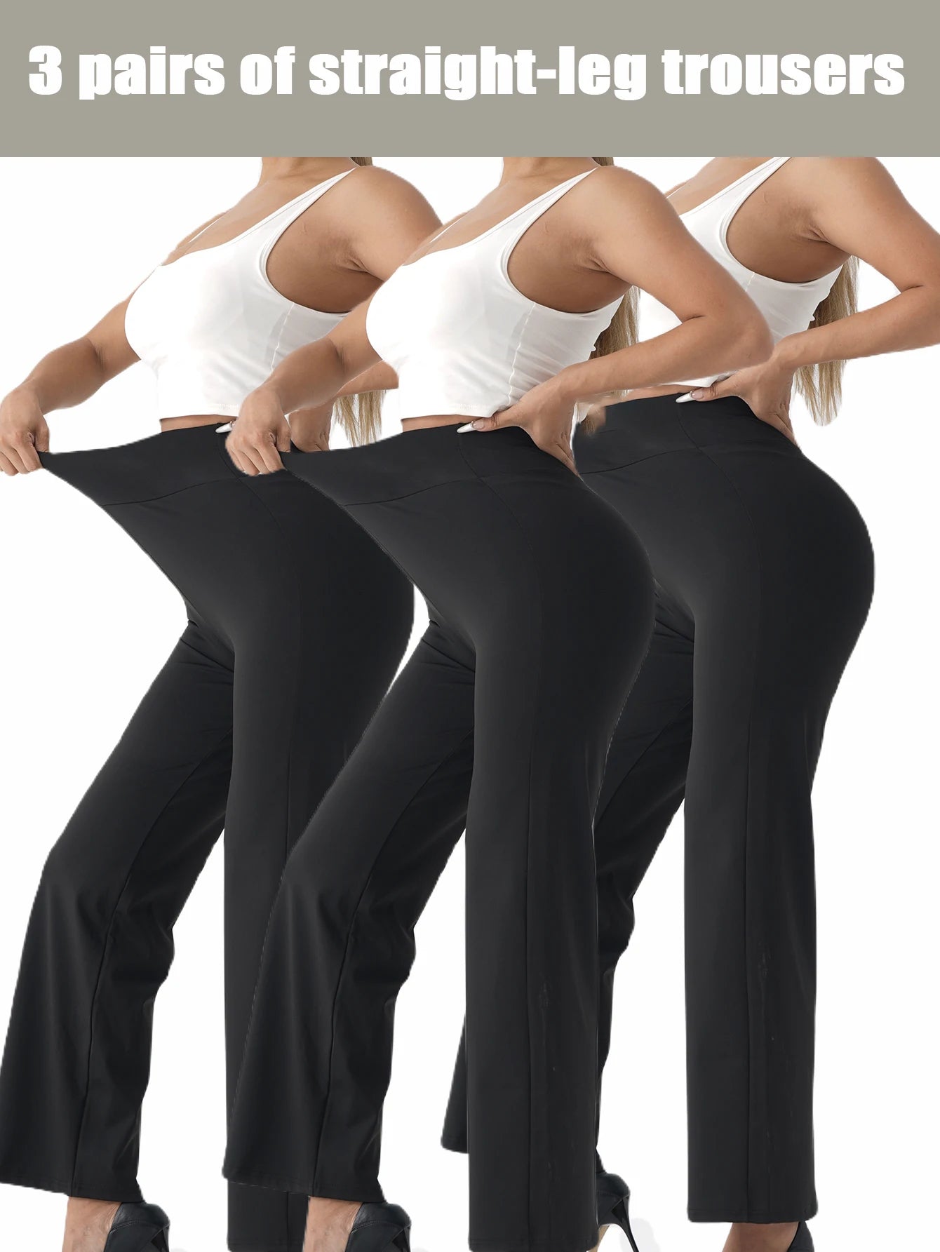 Women's 3 Pack Elastic Waist Knit Wide Leg Yoga Pants