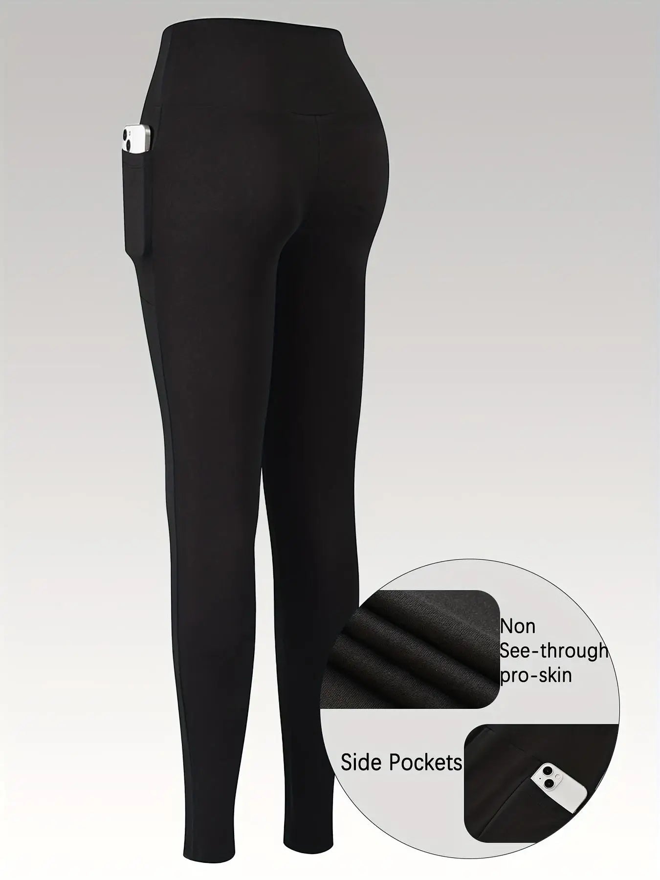 High-Waist Fleece-Lined Yoga Pants With Side Pockets 4 Pack