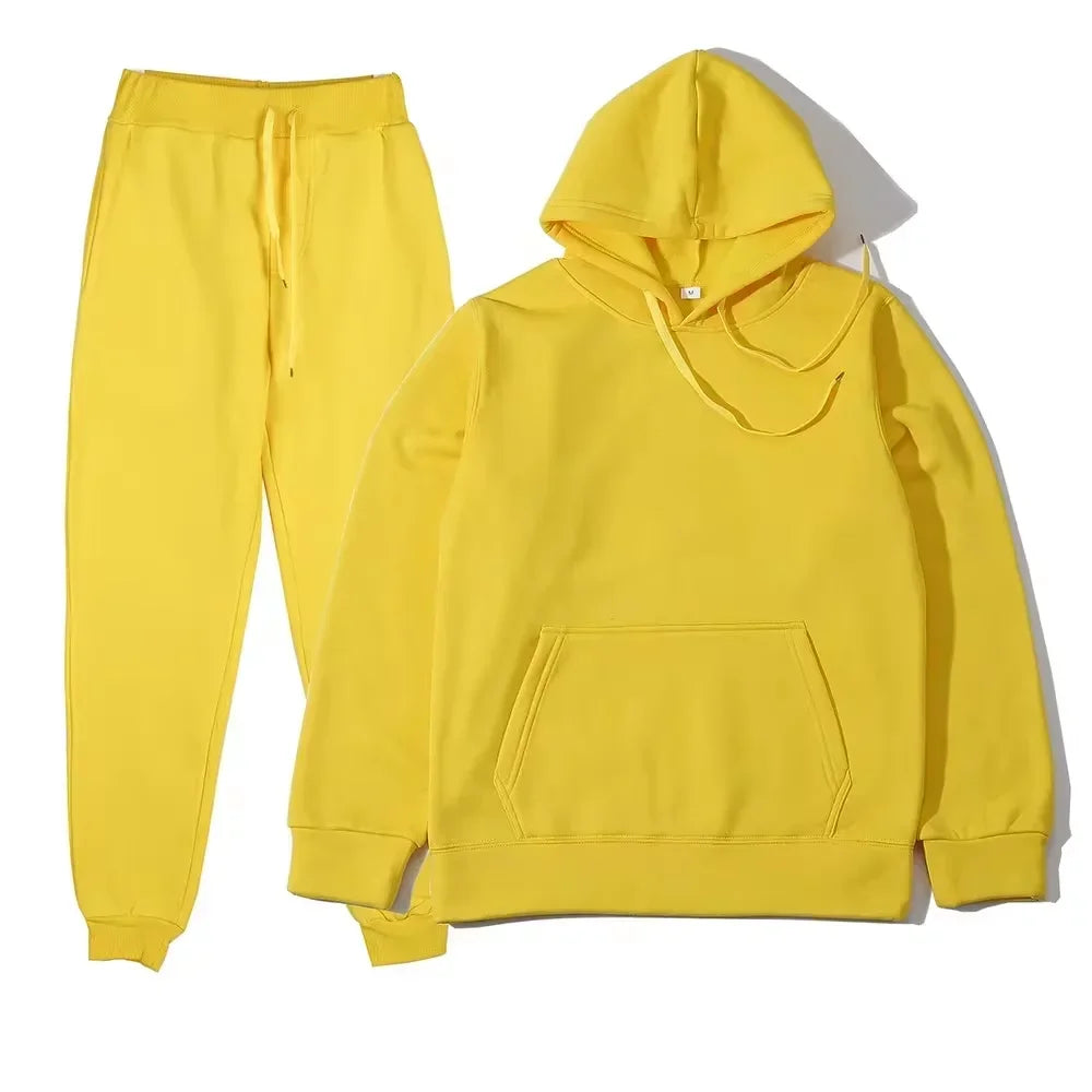 NONECN Winter Women Tracksuit Hoodie Sweatpants Set