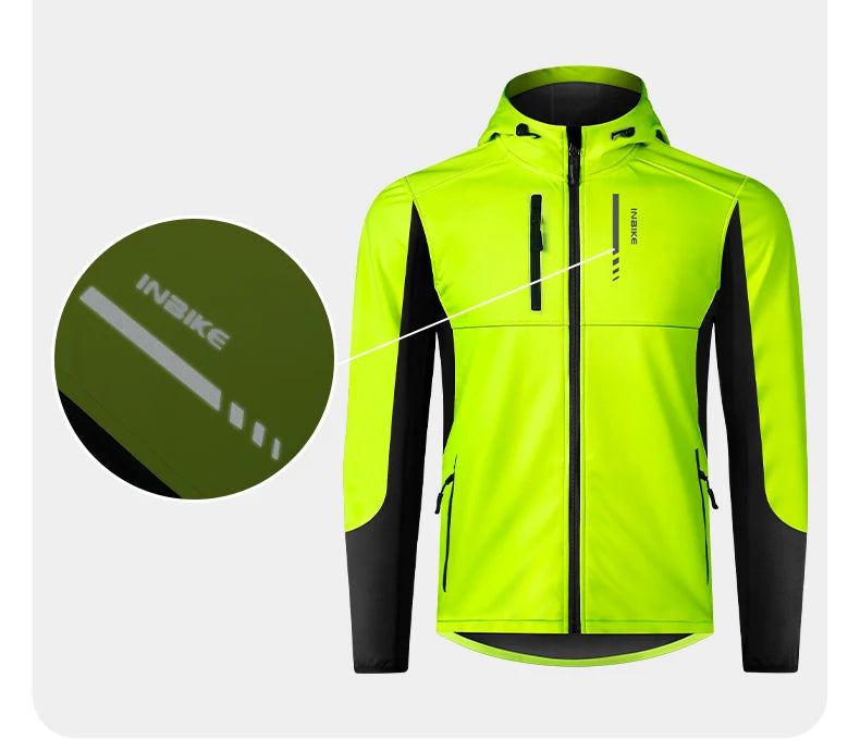 INBIKE Mens Winter Cycling Jacket With Hood Windproof Fleece Coat